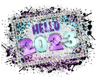 New year png, hello 2023 Digital download png, leopard print new year, happy new year, sublimation png