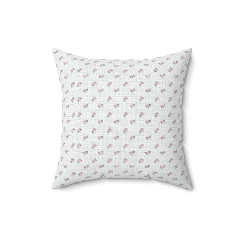 Coquette Room Decor, Faux Suede Square Pillow, feminine tiny rose accent pillow, vintage floral decor image 5