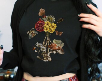 Cottagecore shirt, dark academia clothing, goblincore shirt, fairycore clothing, moth mushroom aesthetic clothes plus size 3x 4x 5x