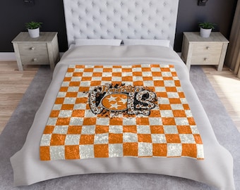 Tennessee Vols Crushed Velvet Blanket, tn vols checkerboard blanket, super soft and cozy, gift for vols fan