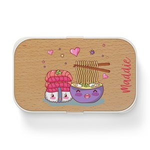 Caja de almuerzo Kawaii Bento personalizada, lonchera personalizada de ramen de sushi kawaii, regalo personalizado para ella, linda caja de bento de anime