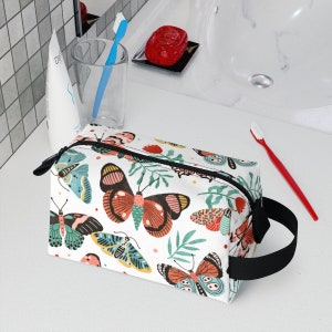 Moth Toiletry Bag, cottagecore cosmetic bag, gift for her, gothic moth butterfly travel bag