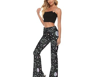 Frauen Skinny Flare Hose Y2K Hose himmlische Sonne Mond Sterne Hexe Kleidung Yoga Hose