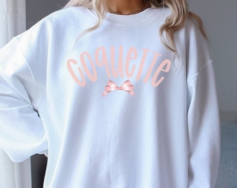 Coquette Clothing Zacht sweatshirt met ronde hals voor meisjes, lichtroze striktrui, esthetische dollcore-kleding, trendy cadeau voor haar reg en grote maten