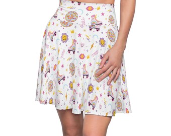 Disco Roller Skate Women's Skater Skirt, fun playful 90s aesthetic skirt, women's spring summer apparel, retro print skirt