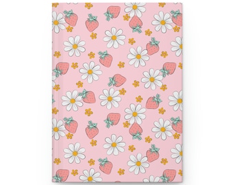 Cottagecore Strawberry Hardcover Journal, kawaii notebook, coquette journal, retro aesthetic notebook with blank lined pages