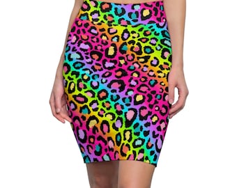 Gonna a tubino da donna Neon Leopard, abbigliamento estivo da donna, gonna con stampa animalier alla moda