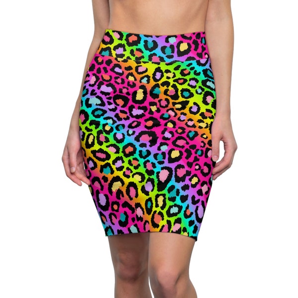 Neon Leopard Women's Pencil Skirt, womens summer clothing, trendy animal print skirt