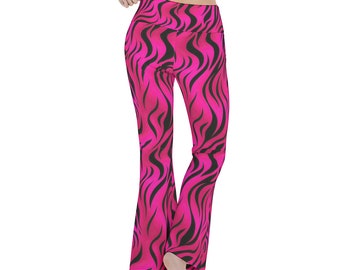 Y2K Women's Flare Yoga Pants, pink and black animal print yoga pants 90s aesthetic zebra print