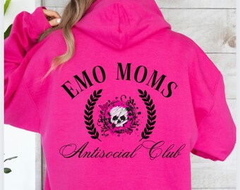 Emo Moms Antisocial Club Sudadera con capucha, sudadera con capucha de mamá gótica, regalo para mamá, mamás emo, mamás alternativas, camisa de mamá rosa, más tamaño 3x 4x 5x