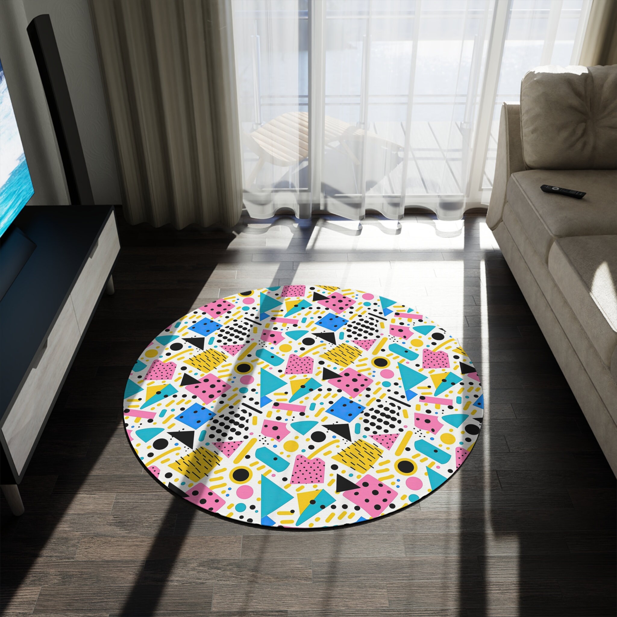 80s Print Round Rug, Memphis Pattern Large Area Rug, Fun Colorful Rug ...