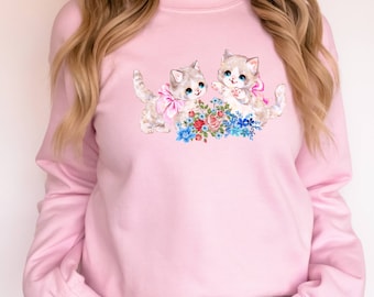 Coquette Clothing, cottagecore clothing, retro kitten sweatshirt, fairycore, y2k aesthetic lolita shirt Unisex Heavy Blend Crewneck