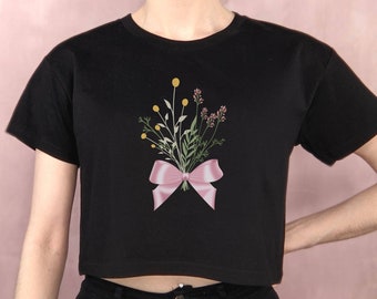 Coquette clothing, coquette Cropped T-Shirt, floral cottagecore tee, soft girl aesthetic, dollcore
