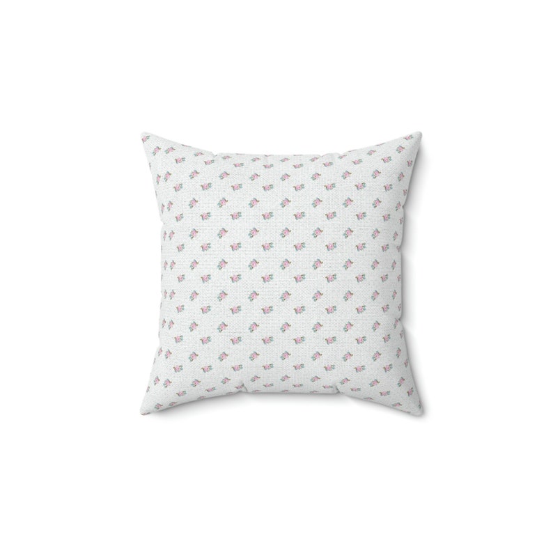 Coquette Room Decor, Faux Suede Square Pillow, feminine tiny rose accent pillow, vintage floral decor image 4
