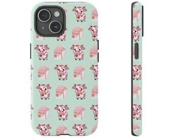 Kawaii Strawberry Cow Phone Cases for iPhone 15 14 13 12 galaxy 23 22 21 20 pixel 7 6 cute pink strawberry milk Y2K phone case