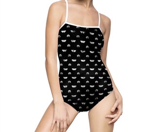 Dark academia One-piece Swimsuit, dark fairycore swimwear, moth cottagecore clothing, womens swimwear,