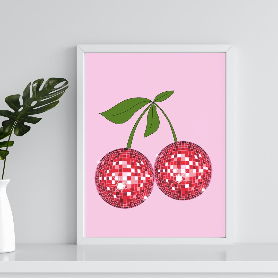 Cherry Disco Balls Print, Disco Ball Decor, Preppy Room Decor, Coquette