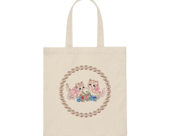 Coquette Canvas Tote Bag, borsa gattino bambino, estetica ragazza morbida, borsa da viaggio, borsa della spesa riutilizzabile, borsa tote estetica vintage