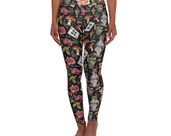 Alice in Wonderland High Waisted Yoga Leggings, women's athleisure, fantasy clothing, cottage core leggings, grunge fairycore