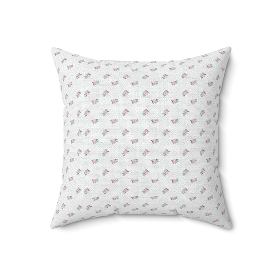 Coquette Room Decor, Faux Suede Square Pillow, feminine tiny rose accent pillow, vintage floral decor