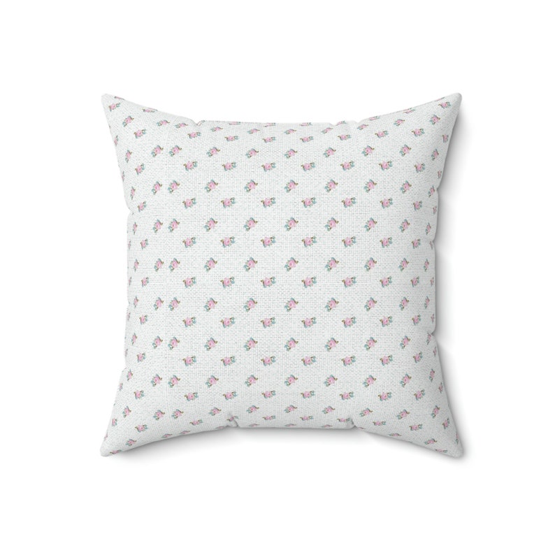 Coquette Room Decor, Faux Suede Square Pillow, feminine tiny rose accent pillow, vintage floral decor image 1