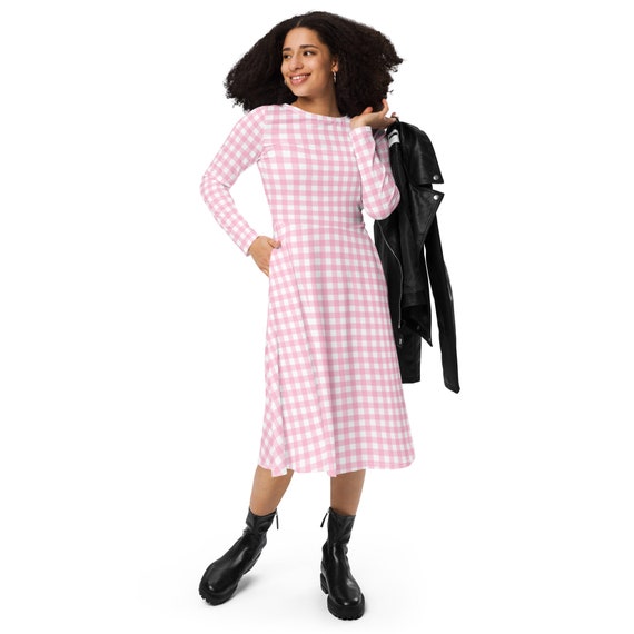Pink Gingham Long Sleeve Midi Dress With Pockets Barbiecore Dress, Women's  Clothing, Cosplay Dress, Plus Size 3x 4x 5x - Etsy
