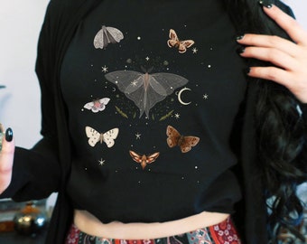 Moth shirt, cottagecore, fairycore shirt, moon moth, dark academia shirt, unisex moth shirt