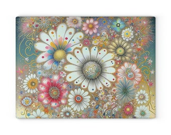 Floral Glass Cutting Board, wildflower chopping board, floral home decor, gift for mom, trendy kitchen decor, glass cutting board