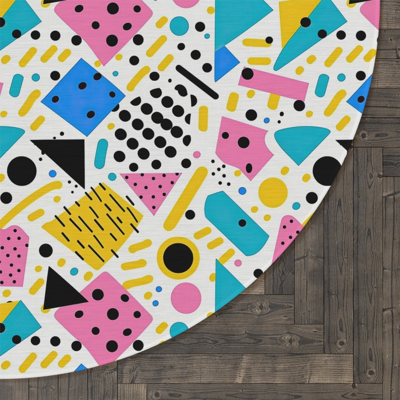 80s Print Round Rug, Memphis Pattern Large Area Rug, Fun Colorful Rug ...