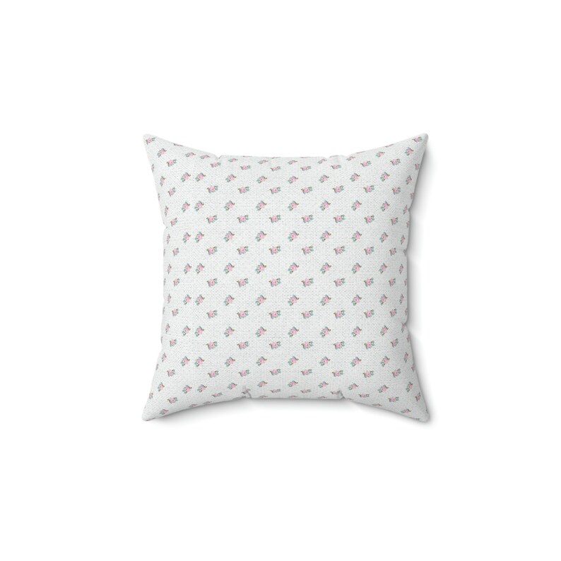 Coquette Room Decor, Faux Suede Square Pillow, feminine tiny rose accent pillow, vintage floral decor image 3