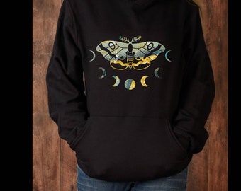 Moth Hoodie, Cottagecore Hoodie, Moon Phases, Witchy esthetiek, mystieke hoodie, goblincore shirt, donkere academia hoodie