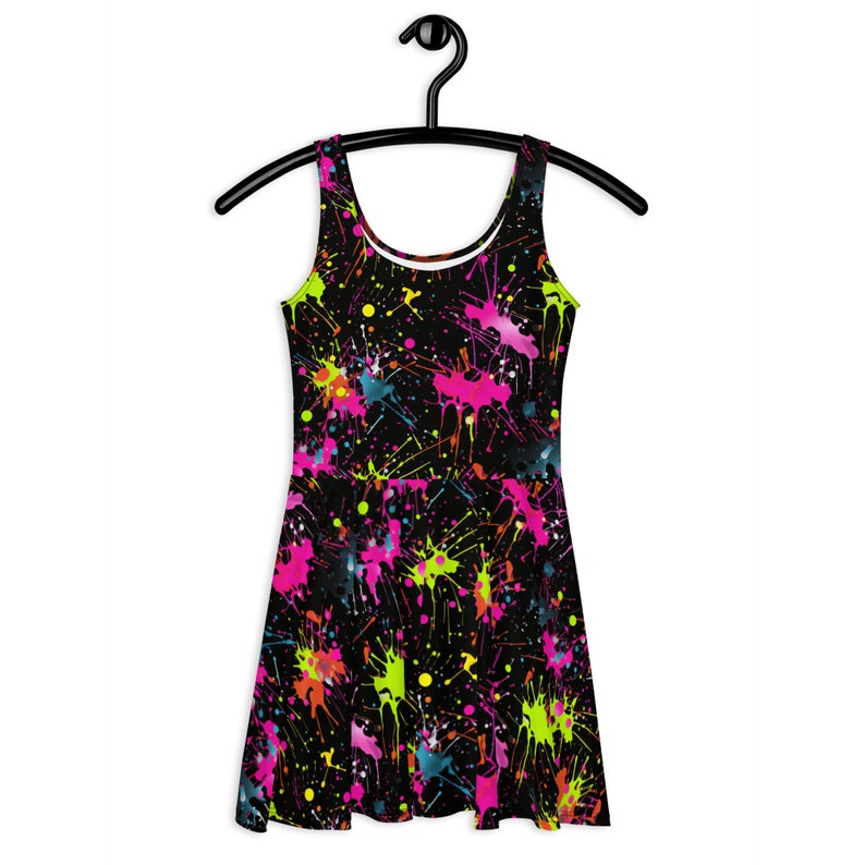 Neon Splatter Paint Skater Dress Women's Alt Clothing Etsy