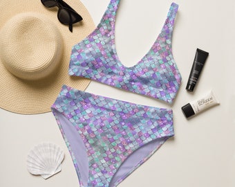 Mermaidcore High Waisted Bikini, recycled swimwear, sustainable clothing, mermaid aesthetic bikini, women's swimwear, trendy bikini