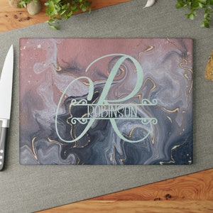 Monogrammed Glass Cutting Board personalized chopping board, custom wedding gift housewarming gift