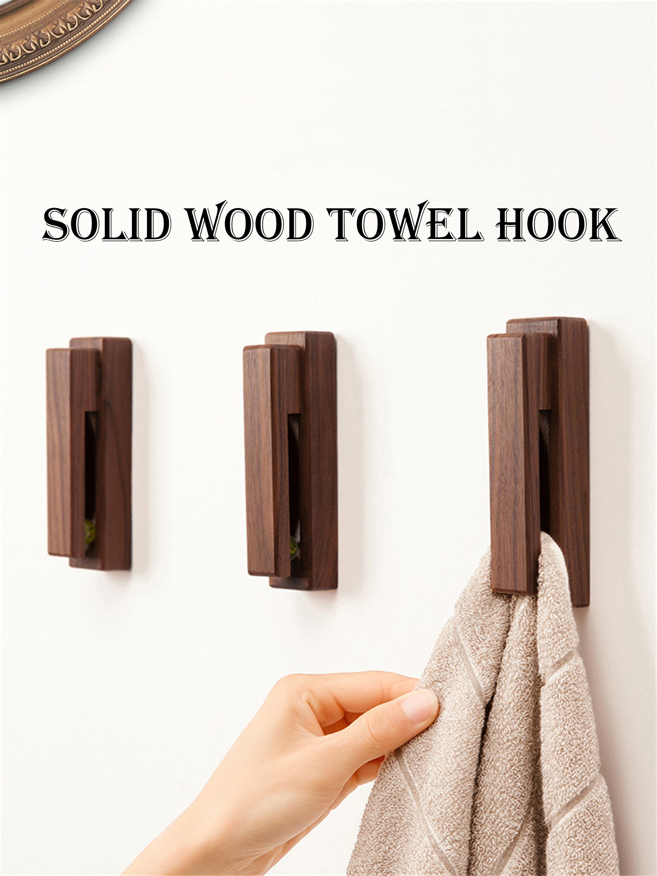 Walnut Towel Holder Set of 2 Wood Wall Hook Personalized Bathroom