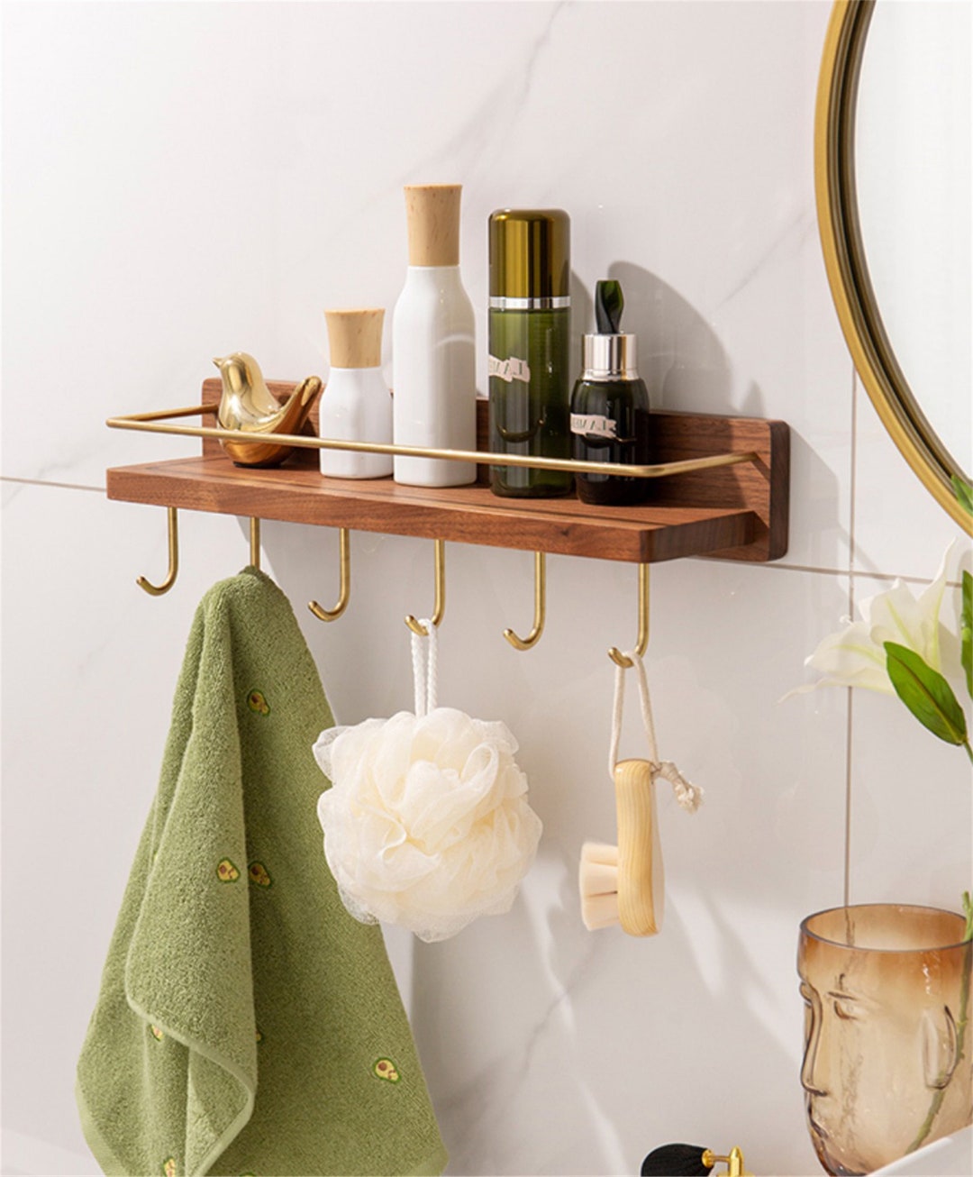 Black Walnut Shelf Bathroom Towel Rack Kitchen Wall Shelf Etsy