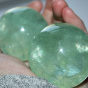 Green Fluorite Spheres - Flashy and with Rainbows - High Grade, High Quality - Crystal Gifts