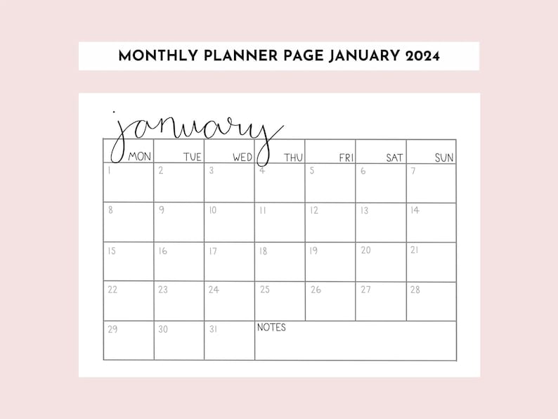 January 2024 Printable Calendar in Minimalist Design With Notes Section