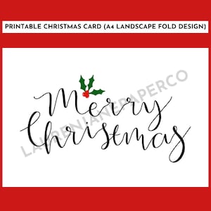Printable Christmas Card with Original Calligraphy and Minimalist Design (Foldable Landscape A4 Digital Download)