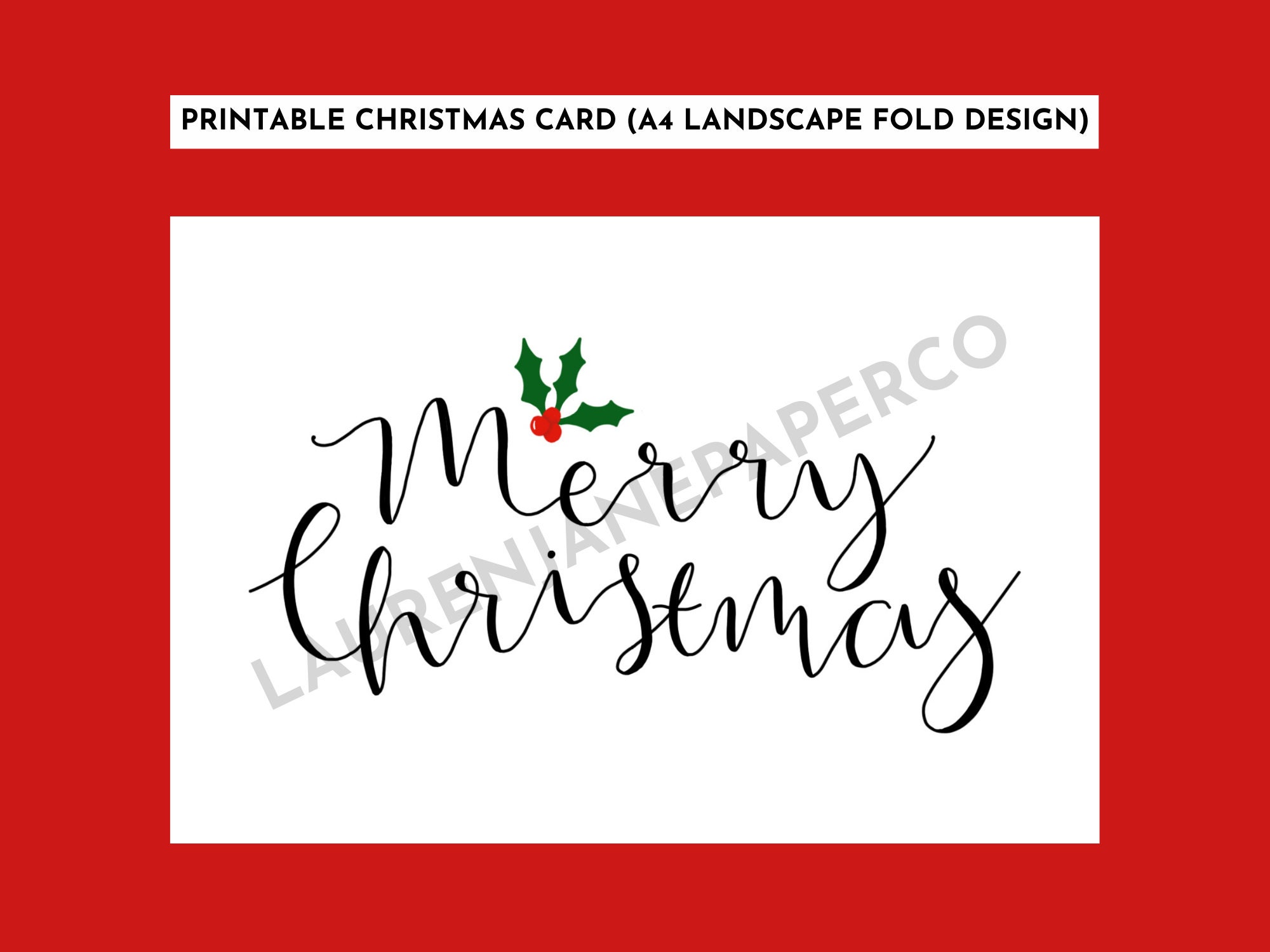 printable christmas card with original calligraphy and minimalist