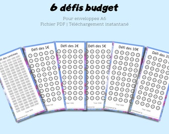 6 sfide con buste budget in formato A6 - Tracker sfida budget A6 francese - Kit sfida budget - PDF da stampare e plastificare