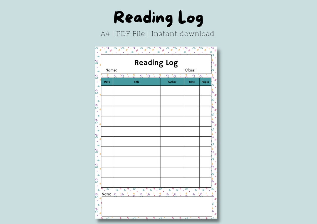 Printable Reading Log for Kids and Pupils - Etsy