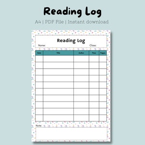 Printable Reading log for kids and pupils
