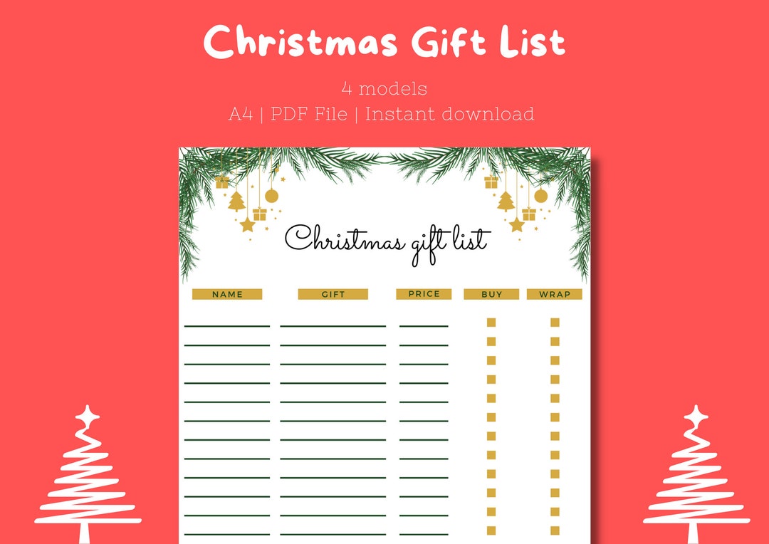 Christmas Gift List Etsy
