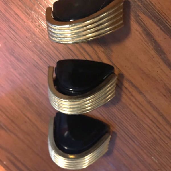 Drawer Pull or Knob Art Deco Black and Gold Tone 1.5 Inch at Center