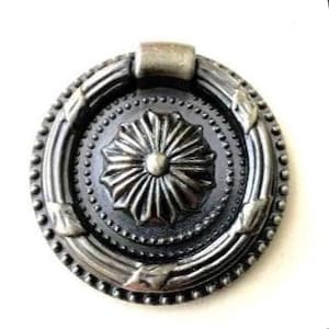 Eclectic Ring Drawer Pull in 2 Finishes:  Black and Gold with Red Center or Antiqued Bronze
