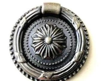 Eclectic Ring Drawer Pull in 2 Finishes:  Black and Gold with Red Center or Antiqued Bronze