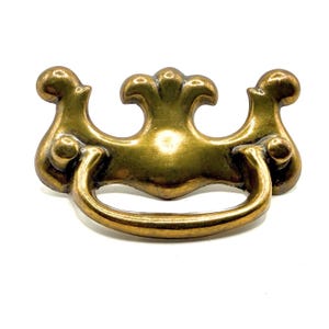 Chippendale Single Mount Fixed Bail Vintage Drawer Pull in Brass or Gold Finish 1-1/2” Center and 3&quot; Total Width Small