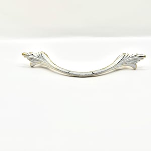 Curved French Provincial Dainty White Distressed Drawer Pull 3&quot; at Center 4-1/4&quot; Total Length