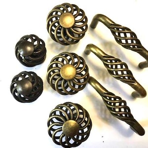 Birdcage Style Drawer Pulls and Knobs in Antique Bronze  Pulls 3" Center